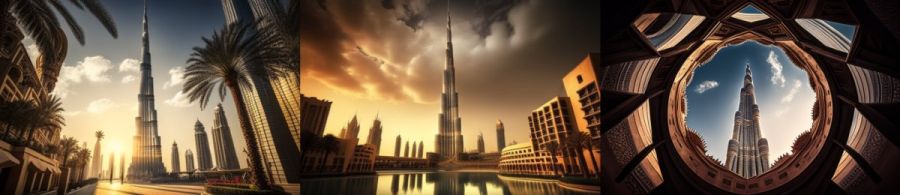Burj Khalifa Dubai Vereinigte Arabische Emirate: Das höchste Gebäude der Welt, mit einer Höhe von über 828 Metern. (c) 2023 Midjourney AI, Lizenz: CC BY-NC 4.0