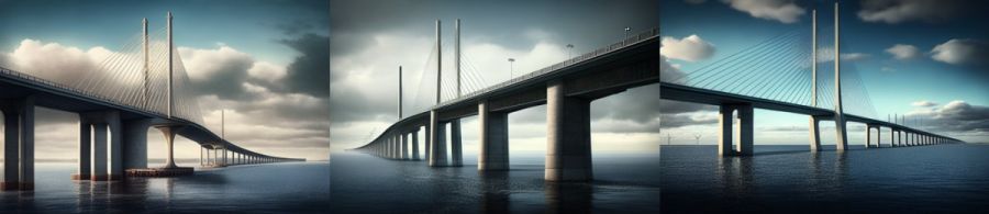 Oresund Bridge Kopenhagen Danemark: Eine Brücke, die Dänemark mit Schweden verbindet und ein Symbol für die Region ist. (c) 2023 Midjourney AI, Lizenz: CC BY-NC 4.0