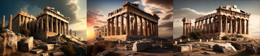 Acropolis Athen Griechenland: Eine Anhöhe, die von antiken griechischen Gebäuden wie dem Parthenon, dem Erechtheion und dem Propyläen umgeben ist.