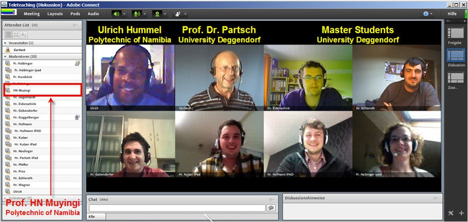 Master students from Deggendorf University in a teleteaching session with the Polytechnic of Namibia