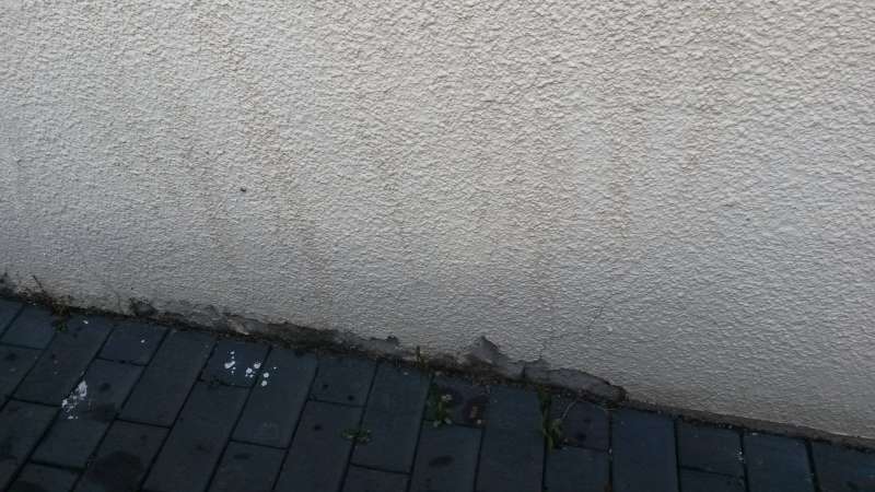 BAU.DE / BAU-Forum: 1. Bild zu Antwort "Putzsch&auml;den am Sockel: Ursachenforschung & Sanierungsplan" auf die Frage "Putz am Sockel sch&uuml;tzen: &Uuml;bergang Pflaster/Erdreich abdichten &ndash; Kosten, Profile, Anleitung?" im BAU-Forum "Au&szlig;enw&auml;nde und Fassaden"