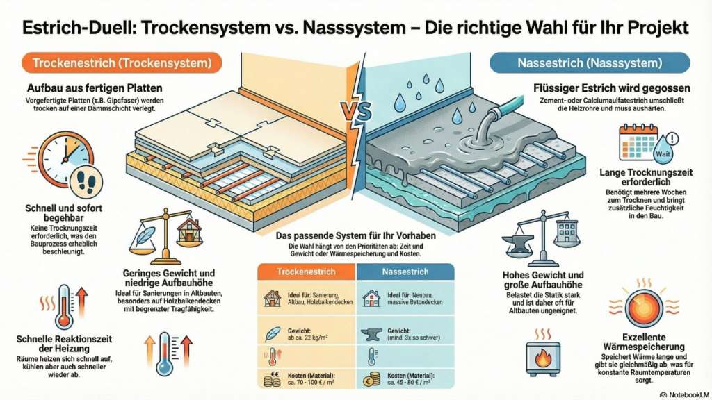 BAU-Forumsbeitrag: Technischer Bericht: Systemvergleich von Nassestrich und Trockenestrich f&uuml;r Neubau und Sanierung