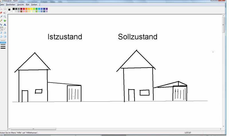 BAU.DE / BAU-Forum: 1. Bild zu Antwort "Skizze: Satteldach auf Garage in Hessen – Details zur Dachformänderung" auf die Frage "Dachformänderung in Hessen: Bauantrag erforderlich für Satteldach statt Flachdach?" im BAU-Forum "Bauplanung / Baugenehmigung" BAU.DE / BAU-Forum: 1. Bild zu Antwort "Skizze: Satteldach auf Garage in Hessen – Details zur Dachformänderung" auf die Frage "Dachformänderung in Hessen: Bauantrag erforderlich für Satteldach statt Flachdach?" im BAU-Forum "Bauplanung / Baugenehmigung"
