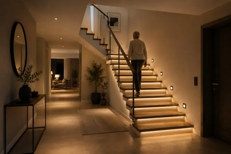 Die Treppenbeleuchtung umfasst alle lichttechnischen Ma&szlig;nahmen, die dazu dienen, einen Treppenraum, einzelne Stufen oder den gesamten vertikalen Erschlie&szlig;ungsweg eines Geb&auml;udes ausreichend zu beleuchten.