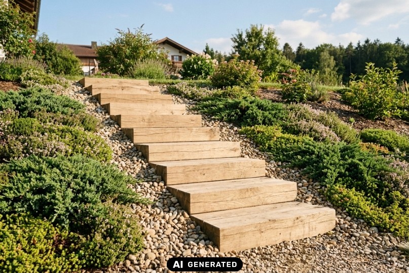 Holztreppe selber bauen: Gartentreppe am Hang selber bauen