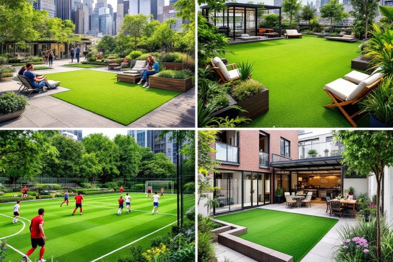 Kunstrasen bezeichnet eine künstlich hergestellte Rasenfläche, die in der Regel aus synthetischen Materialien wie Polyethylen, Polypropylen oder Nylon besteht.