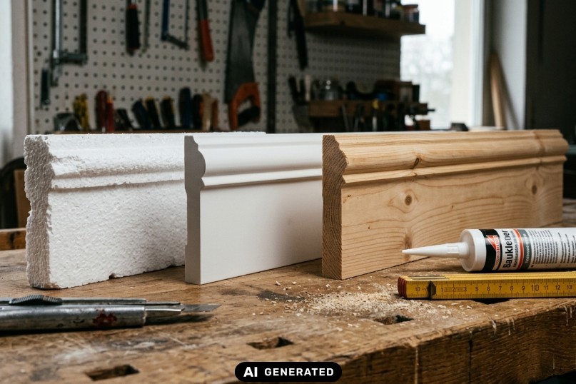 Materialvergleich: Styropor, Duropolymer oder Holz f&uuml;r Leisten