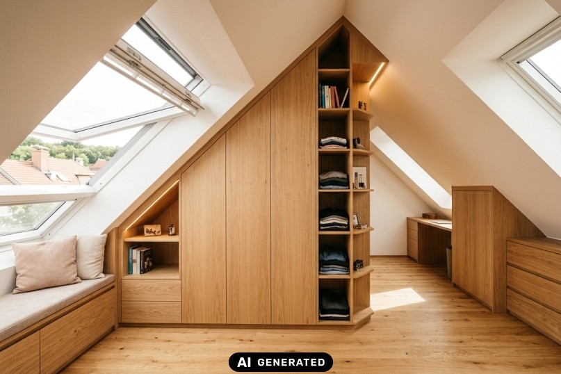 Ein Einbauschrank unter der Dachschr&auml;ge schafft viel zus&auml;tzlichen Stauraum
