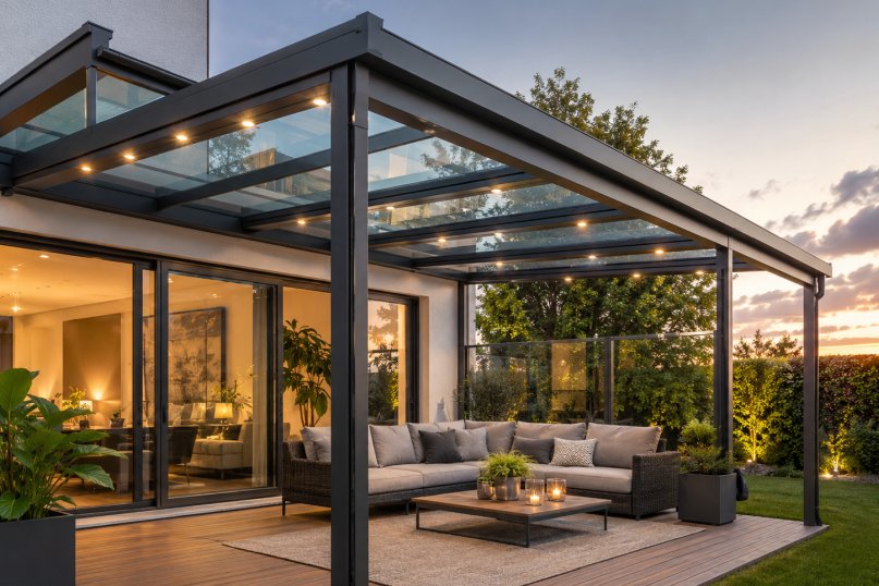 Ein Terrassendach ist eine fest installierte, &uuml;berdachte Konstruktion, die &uuml;ber einer Terrasse angebracht wird, um den darunter liegenden Bereich vor Witterungseinfl&uuml;ssen wie Regen, Schnee, Wind und direkter Sonneneinstrahlung zu sch&uuml;tzen.